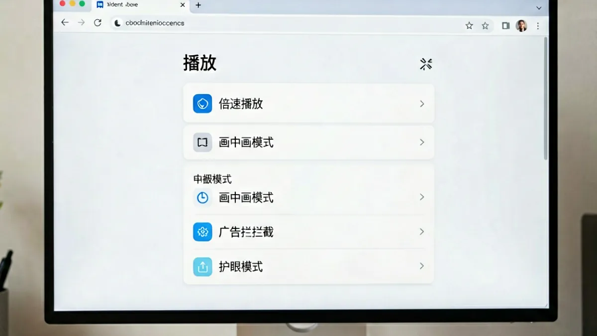 看片浏览器的设置界面展示倍速、画中画、广告拦截等核心功能选项的排列方式